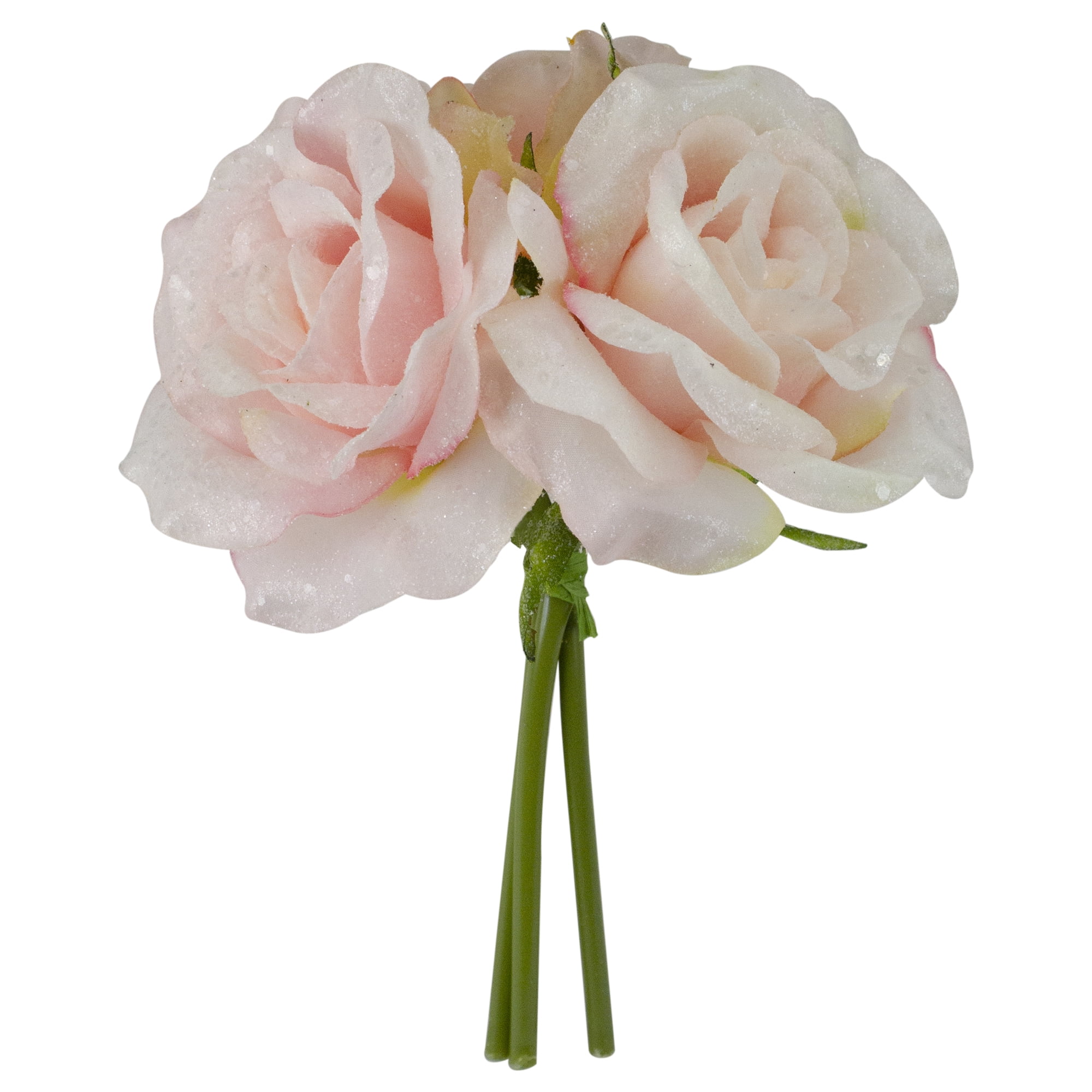 Baby Pink Glittered Rose Floral Spring Bouquet Decoration