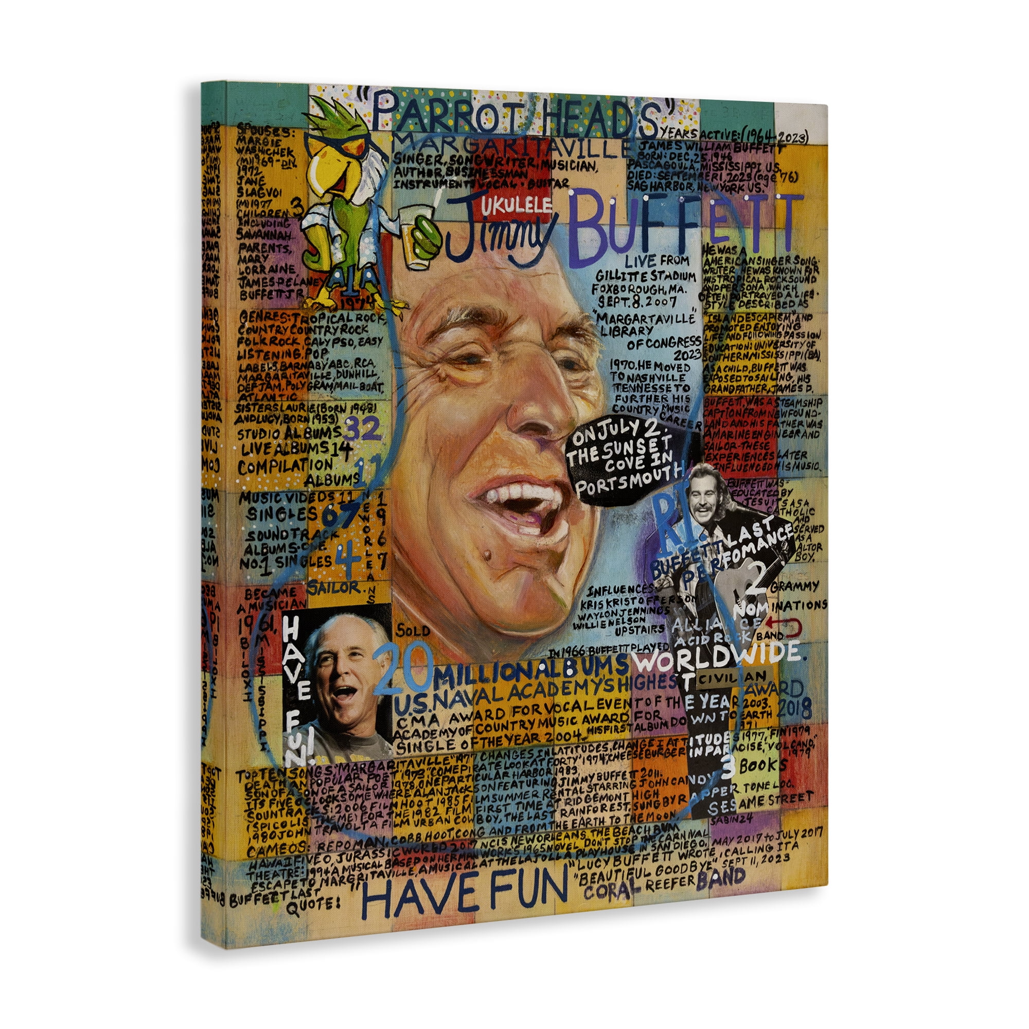 Stupell Industries Jimmy Buffet Collage People Drawing Wrapped Canvas Art Print Wall Art, 16 x 20
