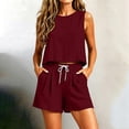 thumbnail image 3 of Idoravan Womens Summer Clothes 2 Piece Set Linen Sets for Women 2 Piece Women's Fashion Summer Tank Tops Sleeveless Blouses Drawstring Pockets Shorts Two Piece Set, 3 of 9
