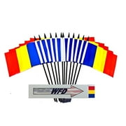 Pack of 12 4"x6" Romania Polyester Miniature Desk & Little Table Flags, 1 Dozen 4"x 6" Romanian Small Mini Hand Waving Stick Flags