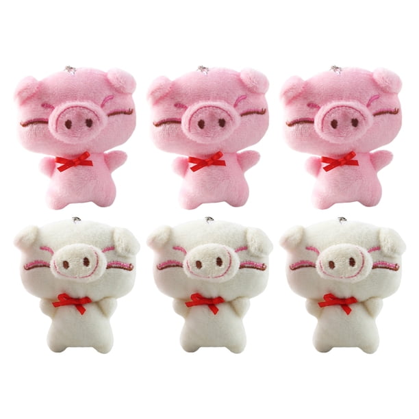 KAKOWELY 6 llaveros colgantes de animales de peluche de dibujos animados, bolsas de cerdito de peluche, colgantes