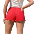 thumbnail image 2 of Womens Shorts Casual Ladies Summer Casual Retro Solid Color High Waisted Denim Short Pants Red XL, 2 of 5