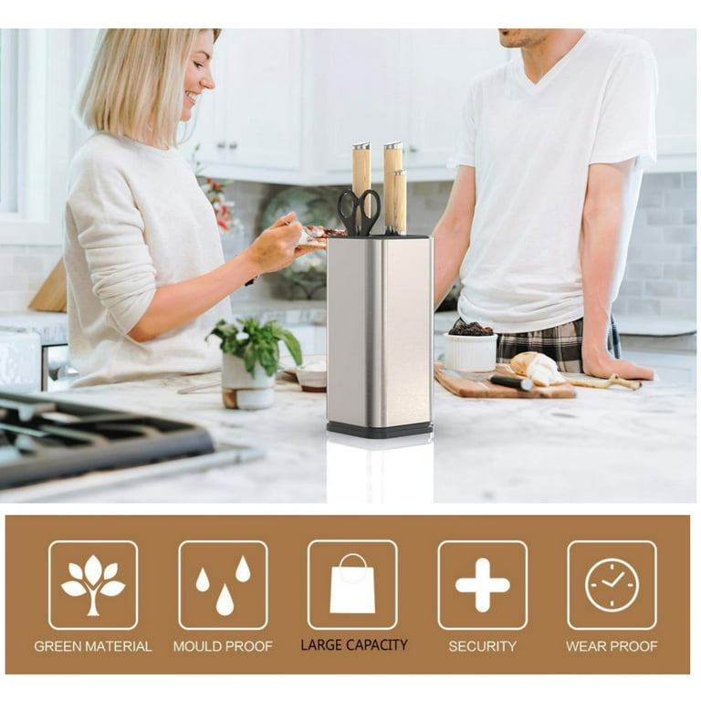 Universal Knife Block Without Knives,Modern Knife Holder for Kitchen  Counter,Stainless Steel Knife Organizer with Scissors Slot & Sharpening  Rod,Space