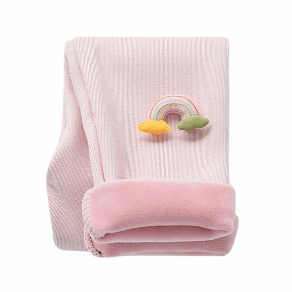 Odeerbi Kids Leggings Baby Tights Fall Winter Girls Ruffle Side Embroidery Leggings Cropped Trousers Pink