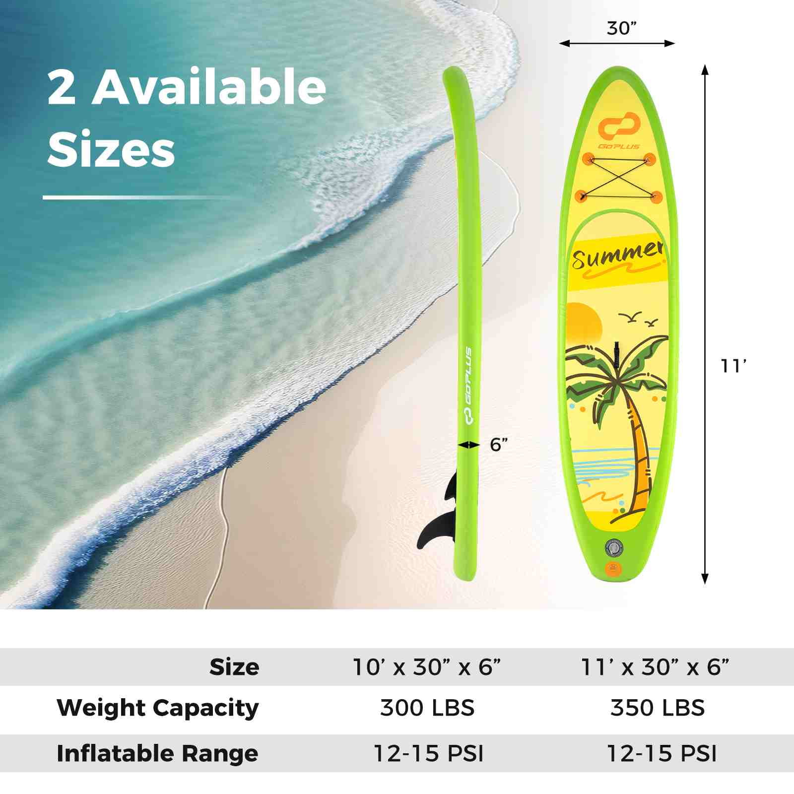 Goplus 11' Inflatable SUP Board, Portable Paddle Board with 5D rings Stand Up Paddle Board for Youth & Adult Green
