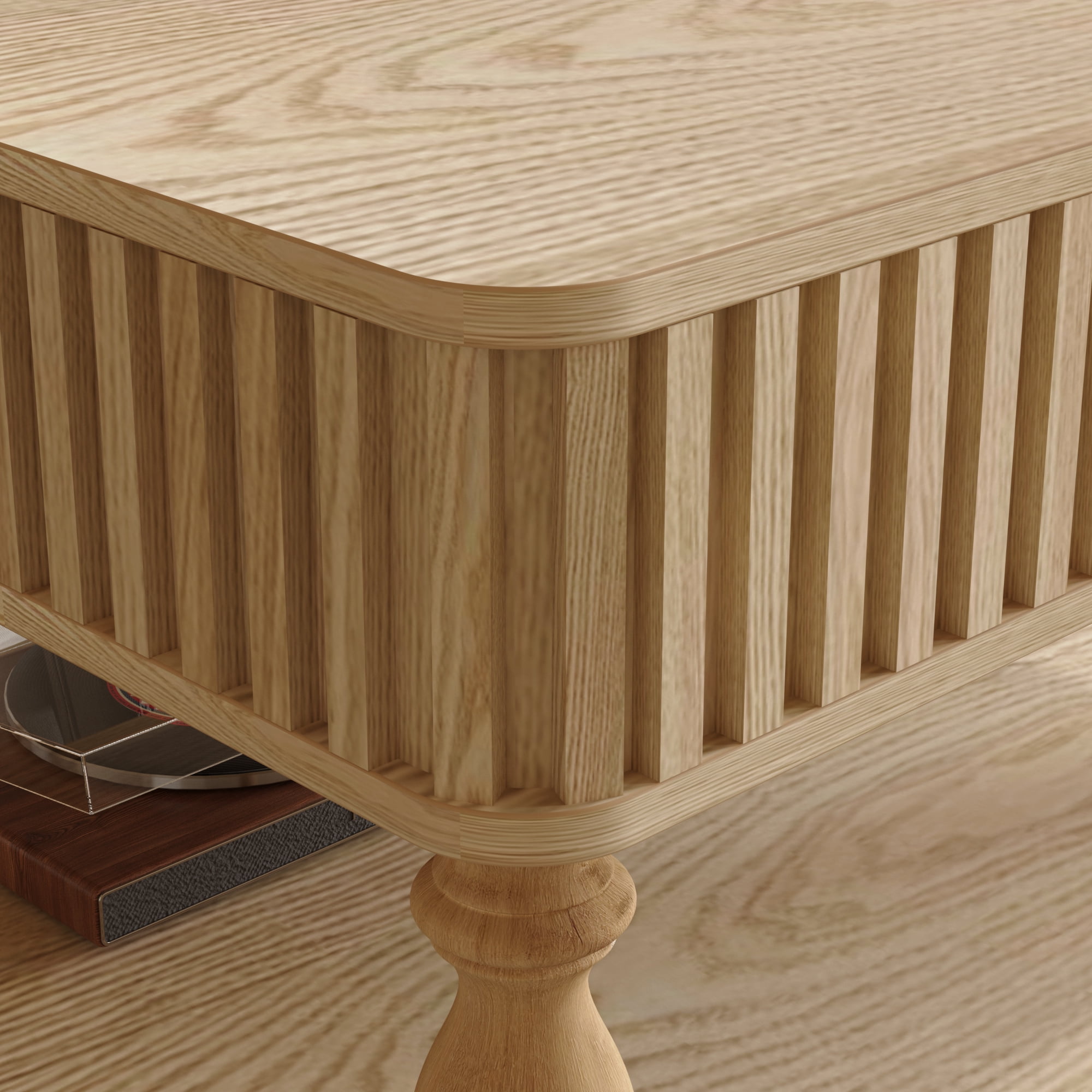 31.5" Square Lift Top Coffee Table with Hidden Storage, Hydraulic Rising Wood Center Table with Open Shelf, Fluted Design, Tool-Free Assembly for Living Room, NaturalWood