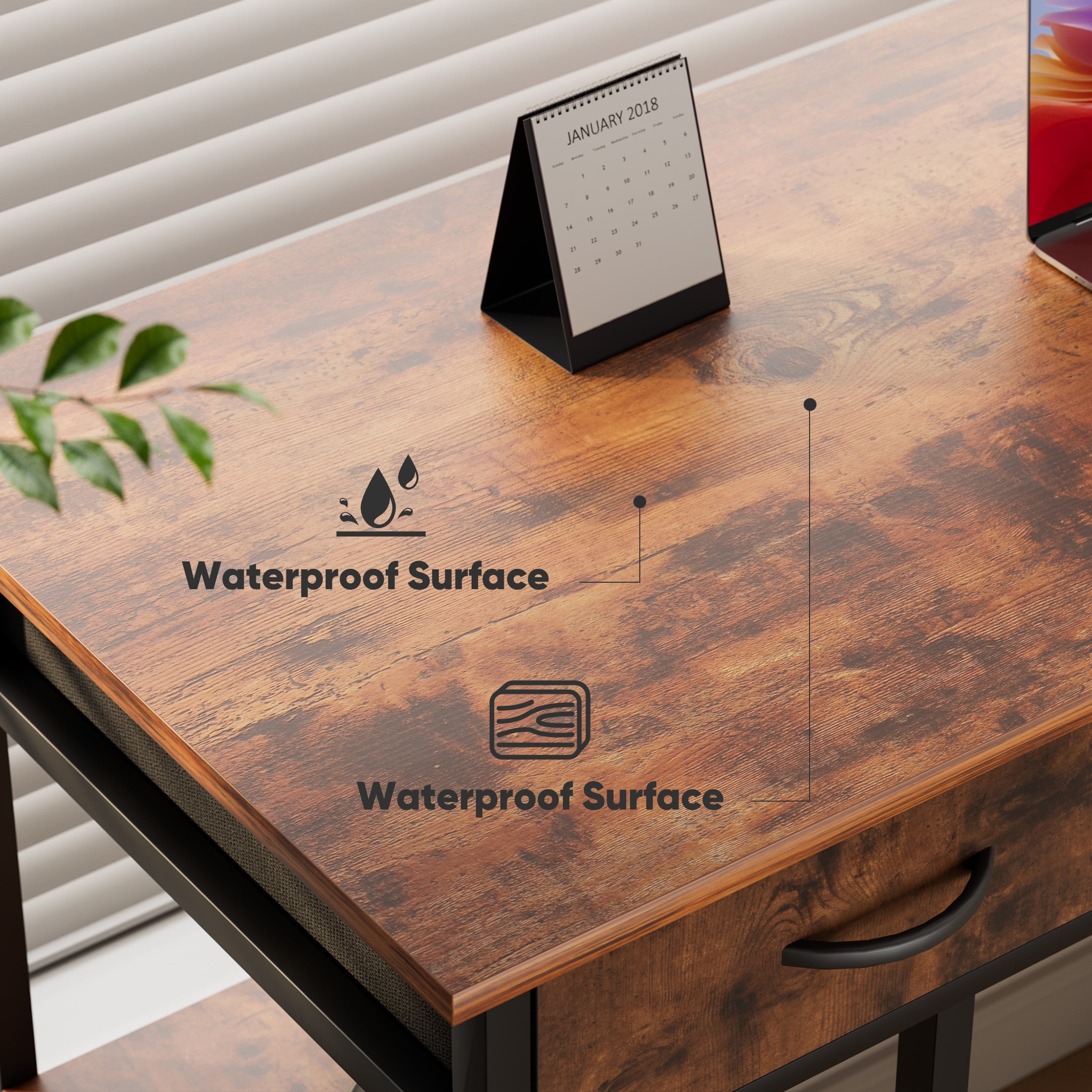 JIOABL Small Desk with 2 Drawers 48 Inch Bedroom Kids Student Vanity Home Office Computer PC Table, Study Writing Wood Deskboard for Small Spaces,Rust Brown