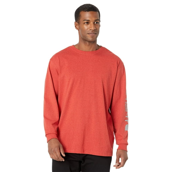 Carhartt Men's Loose Fit Heavyweight Long Logo Sleeve Graphic T-Shirt, Chili Pepper Heather, Small