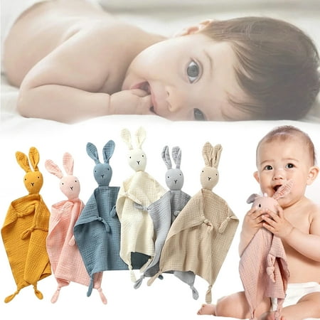 

6PCS Soft Plush Baby Bib Rabbit Bear Doll Teether Comforter Nursing Blanket Kids Toys