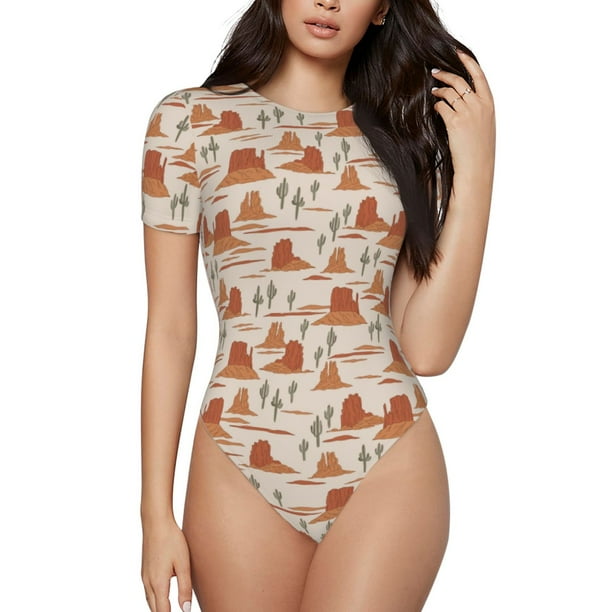Balery Western Desert Nature Landscape Body de cuello redondo de manga corta para mujer Tops de manga corta Tops básicos-Large