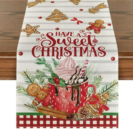 

Merry Christmas Linen Table Runner Party Decor Plaid Dining Table Runner Holiday