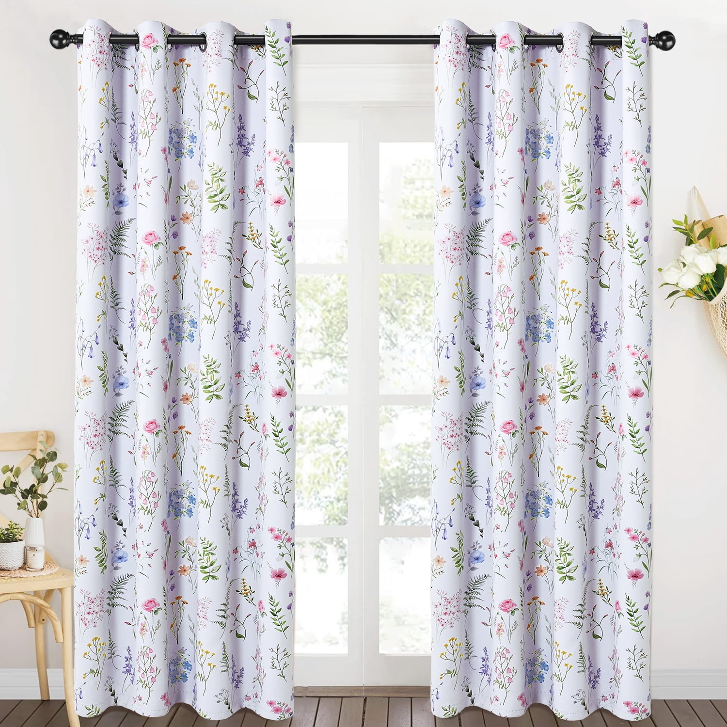 Alishomtll Blackout Curtains Floral Printed Thermal Insulated Window Drapes for Bedroom Living Room 84 Inches Long,52" Wide, 2 Panels