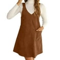 thumbnail image 3 of lcziwo Lightning Prime Sales, Mini Dress for Women 2025 Sleeveless V Neck Tank Dress Solid Casual One Piece A Line Rompers Dresses with Pockets Vacation Outfits Brown XL, 3 of 5