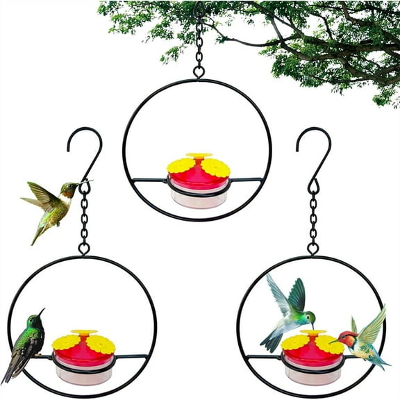 Hanging Hummingbird Feeder,Metal Frame Hummingbird Feeders with Plastic Bowl and Iron Hook,3 Pcs Stackable Hanging Bird Feeder for Outside Garden and Patio,Round