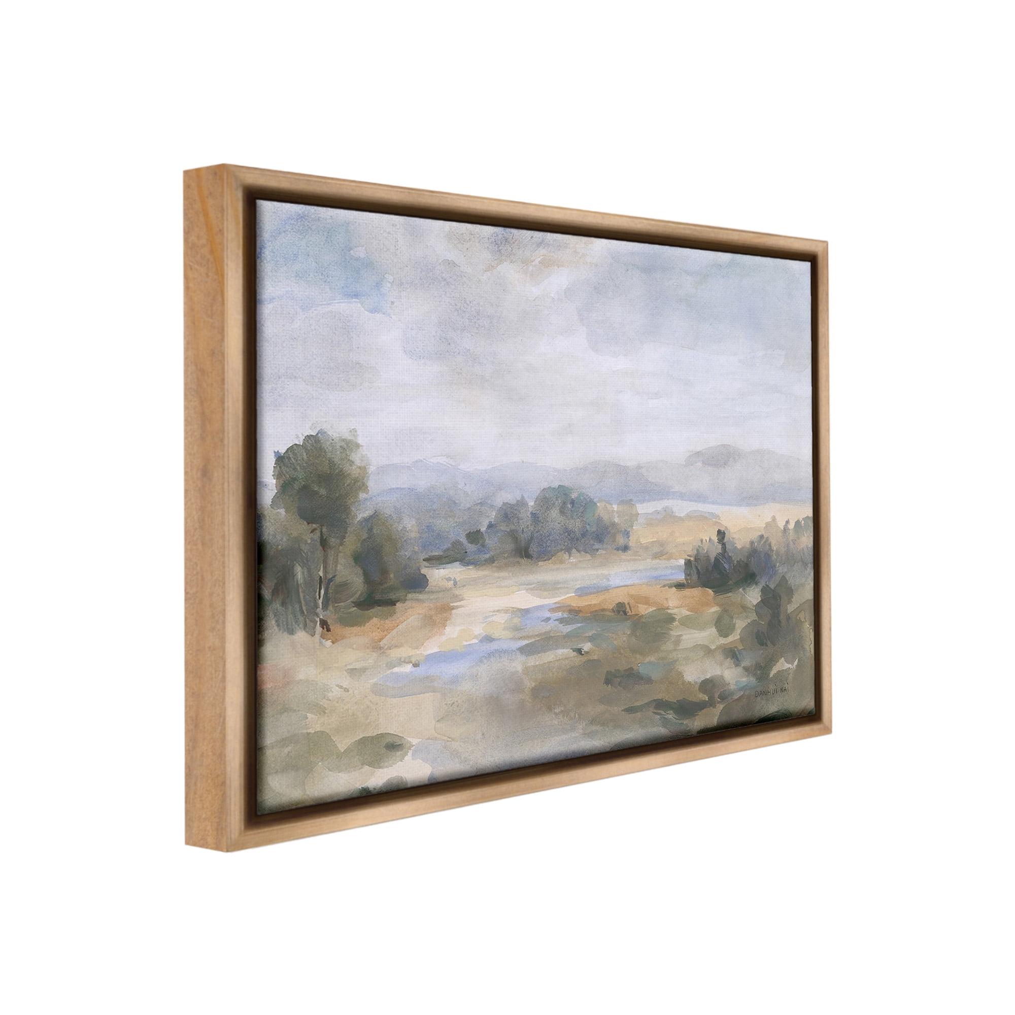 Stupell Industries Abstract Stream & Clouds Landscape Painting Brown Floater Framed Canvas Art Print Wall Art, 31 x 25