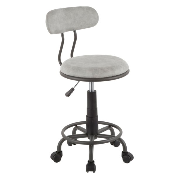 Swift Industrial Task Chair in Grey Metal and Light Grey Faux Leather