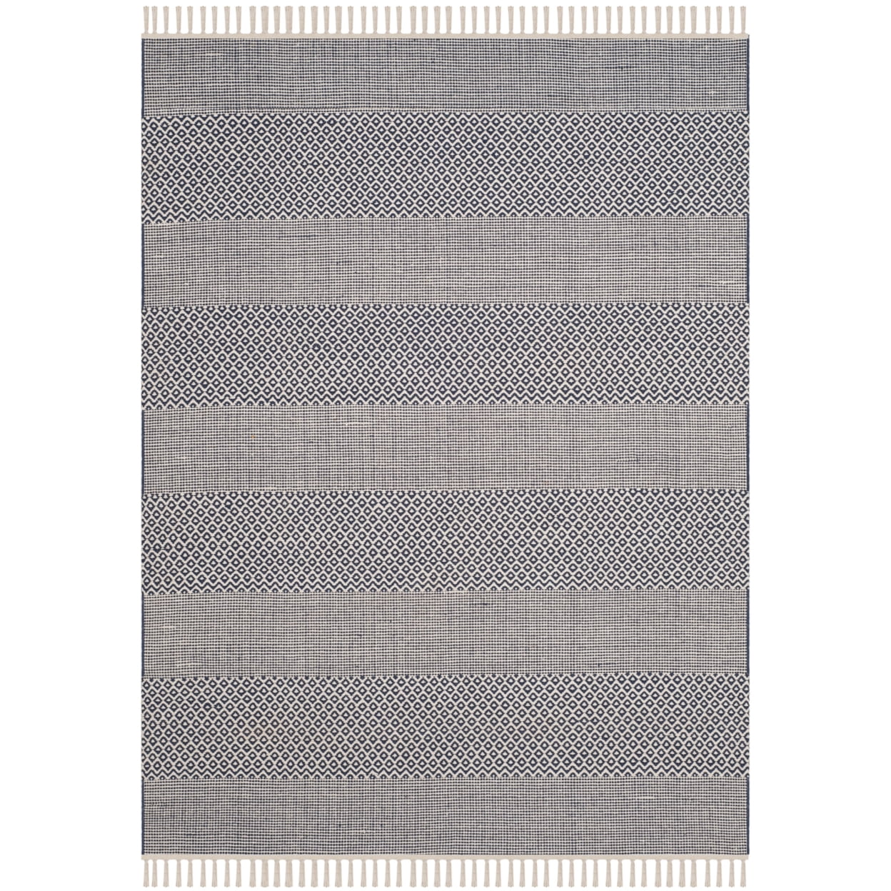 SAFAVIEH Montauk Karlene Geometric Striped Cotton Area Rug, Ivory/Navy, 10' x 14'