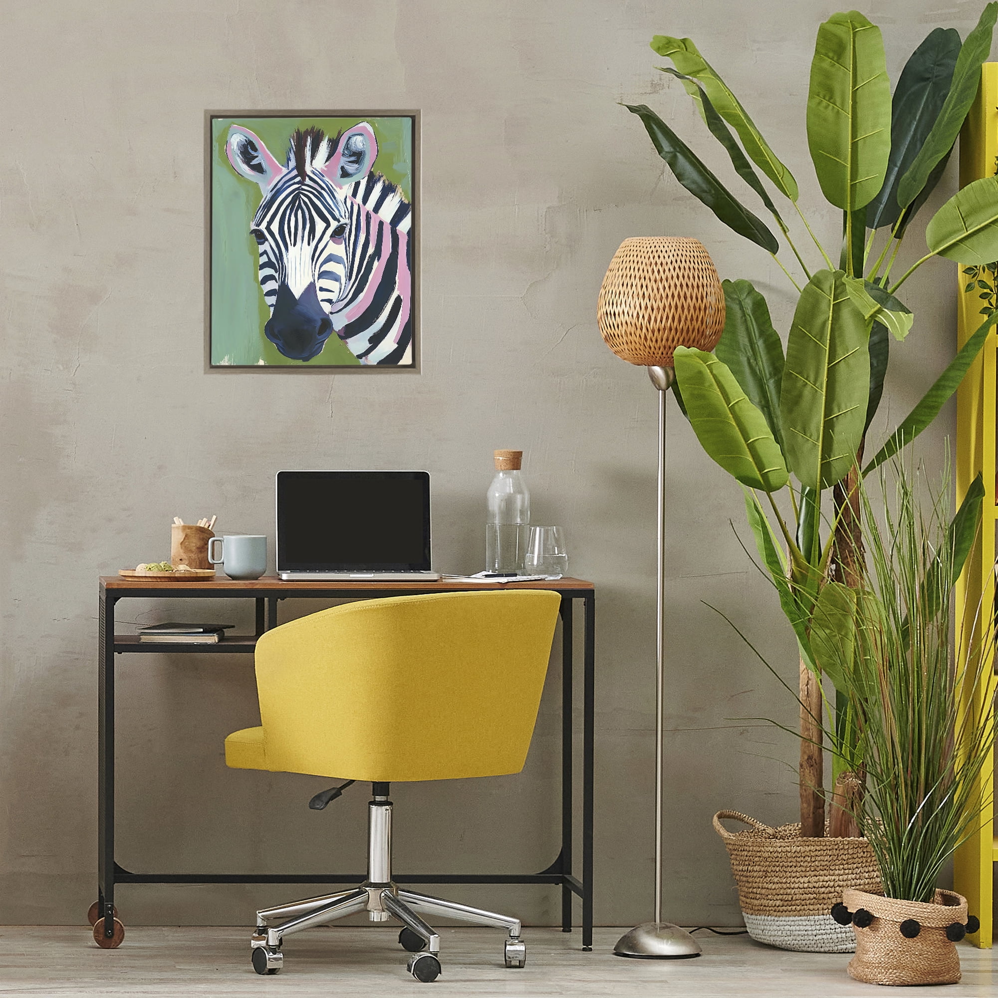 Stupell Industries Funky Zebra over Green Brown Framed Floater Canvas Wall Art, design by The Prints Vibe