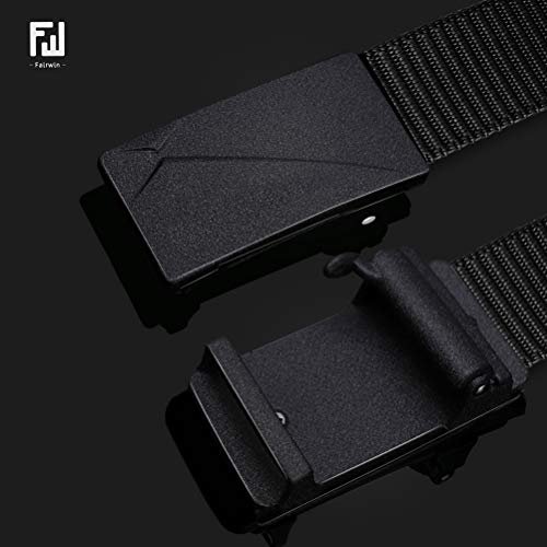 FAIRWIN Ratchet Web Belt,1.25 inch Nylon Web Automatic Slide Buckle Belt - No Holes Mens Belt Tail Web Belt for Men (Black Frosted, M- Waist 36"-42") FAIRWIN FAIRWIN