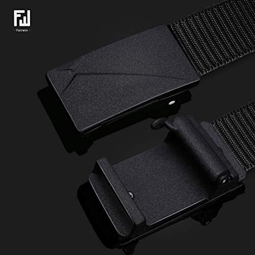 FAIRWIN Ratchet Web Belt,1.25 inch Nylon Web Automatic Slide Buckle Belt - No Holes Mens Belt Tail Web Belt for Men (Black Frosted, M- Waist 36"-42") FAIRWIN FAIRWIN