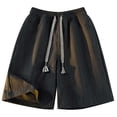 thumbnail image 4 of hlysgo Mens Texture Elastic Waist Shorts Big and Tall Drawstring Lightweight Short Casual Summer Beach Shorts with Pockets Black,2xL, 4 of 5