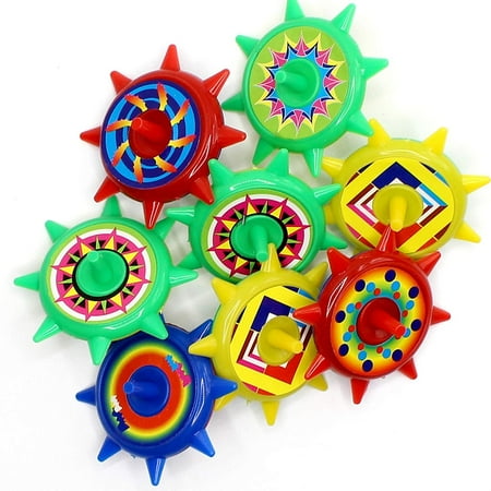 Spin Tops Party Favors Plastic Star Spinning Tops 1.5 Inches - Pack Of 16 - Assorted Colors And Designs - Spin Tops For Kids, Great Party Favors, Bag Stuffers, Fun, Toy, Gift, Prize - By Kidsco ()