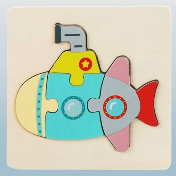 Wooden Puzzle Animal & Vehicle Educational Toddler Puzzle - Submarine