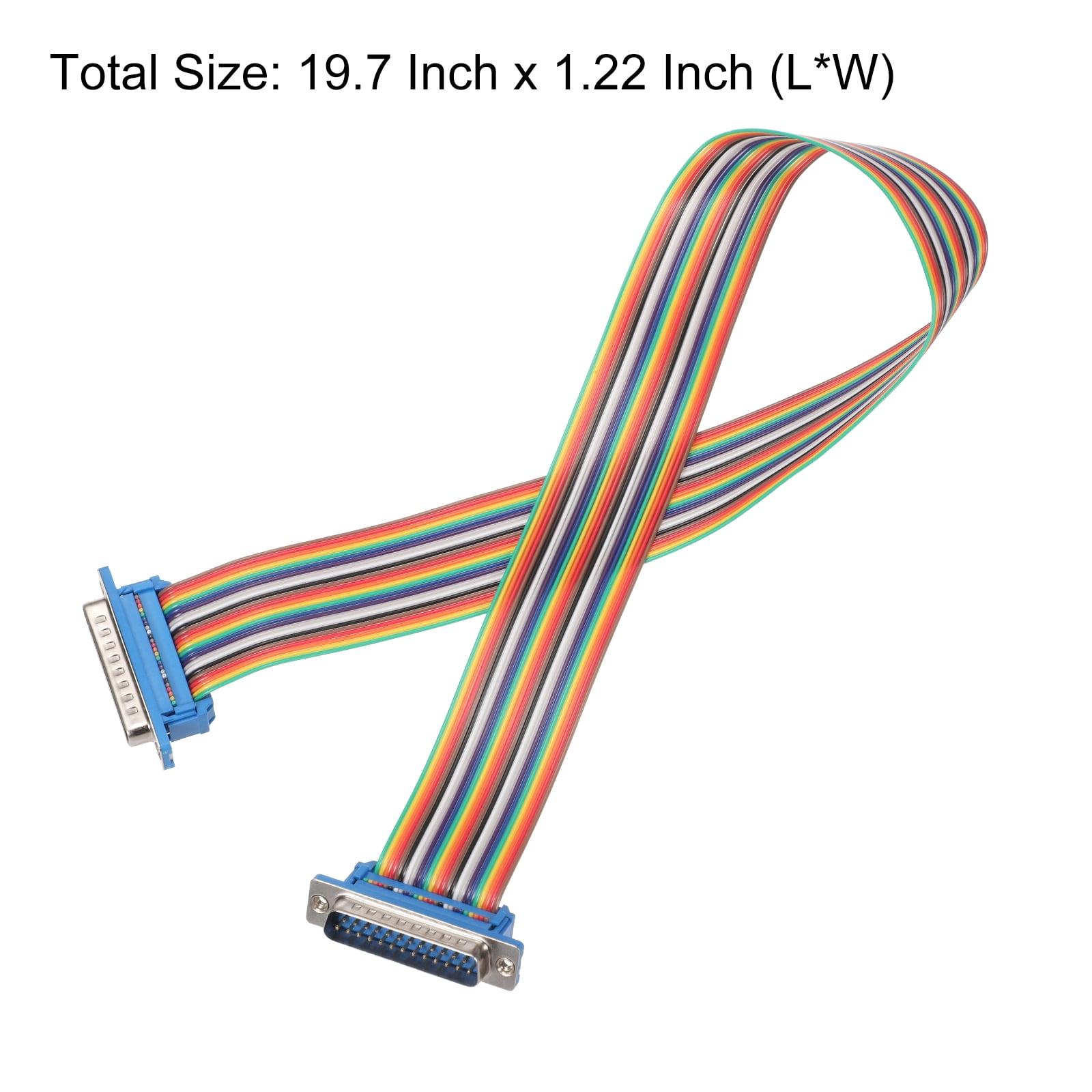 4 Pcs IDC Rainbow Wire Flat Ribbon Cable DB25 Male to DB25 Male 19.7 Inch Length 2.54mm Pitch Breadboard Jumper Wires for Electronic Projects