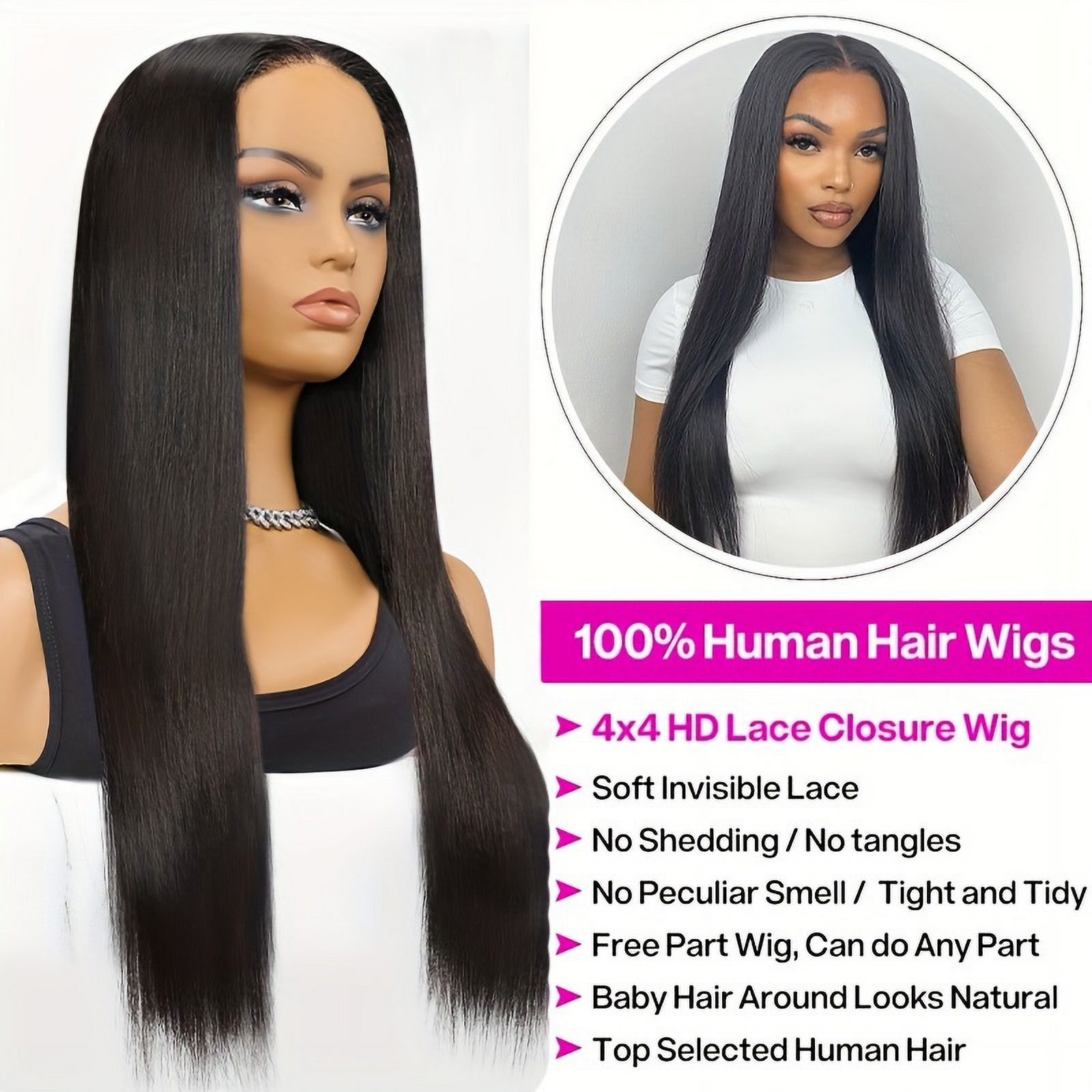 150 Density Straight Human Hair Wig With 4x4 HD Transparent Lace Front Closure Perfect For Women Walmart