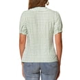 thumbnail image 3 of Blusa de mujer con cuello Peter Pan en contraste, manga corta abullonada, camisa de cuadros, talla L, verde guisante, 3 of 6