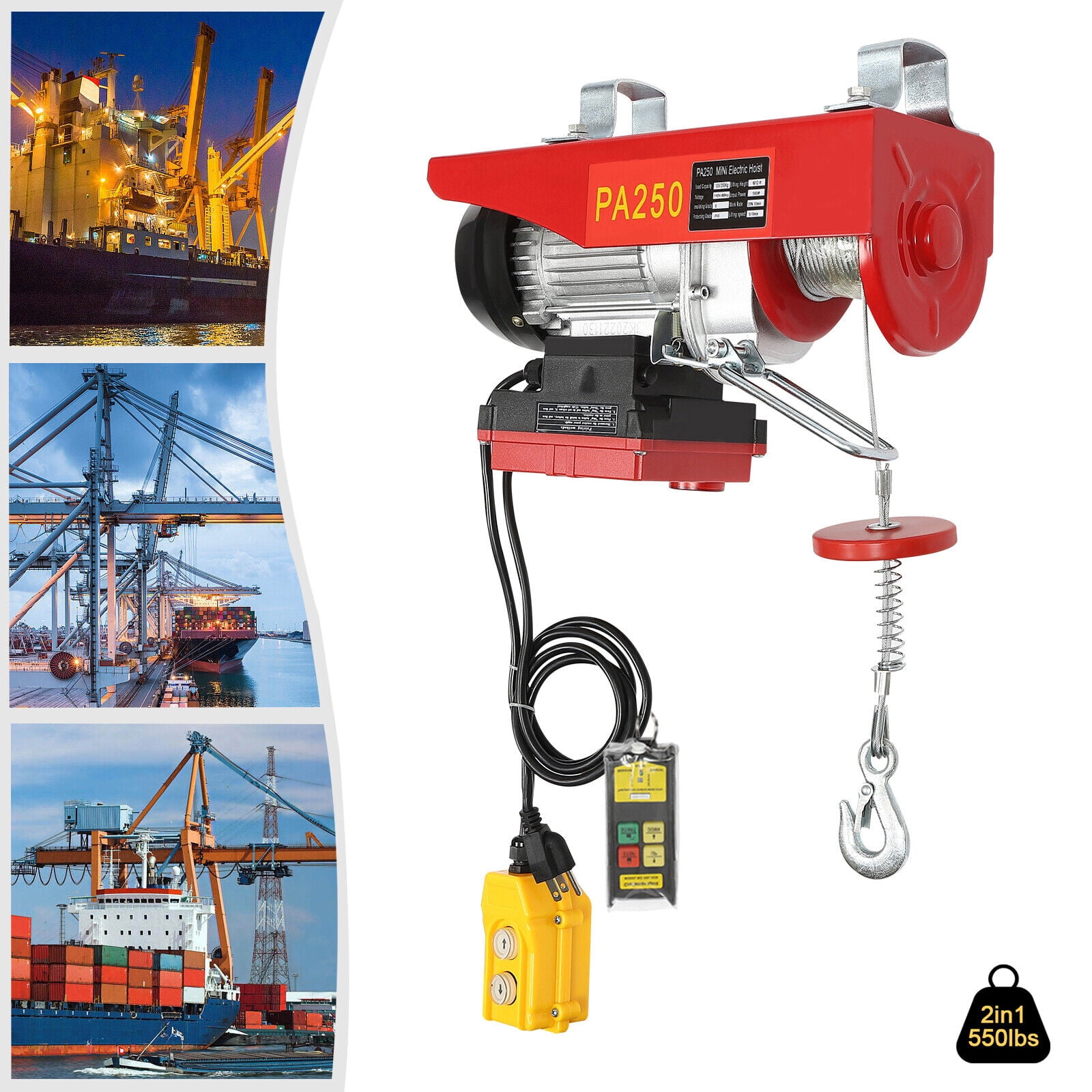 Electric Cable Hoist Crane Winch Garage Lift Wireless/Wired Remote Control 2 in1
