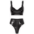 thumbnail image 3 of Ropa de discoteca de charol con aspecto mojado para mujer, lencería íntima Sexy, conjunto de ropa interior, sujetador inalámbrico, Top con bragas con cremallera frontal de corte alto, 3 of 5