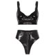 thumbnail image 3 of Conjunto de lencería íntima sexy para mujer, de charol con aspecto mojado, sujetador sin aros y braguitas con cremallera frontal de corte alto, 3 of 5