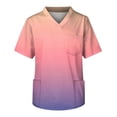 thumbnail image 3 of Domuza Scrub Top Men Gradient Tie-Dye V Neck Short Sleeve Caregiver Uniform Relaxed Fit Comfy Soft Medical Workwear with 3 Pockets Beige XL, 3 of 4