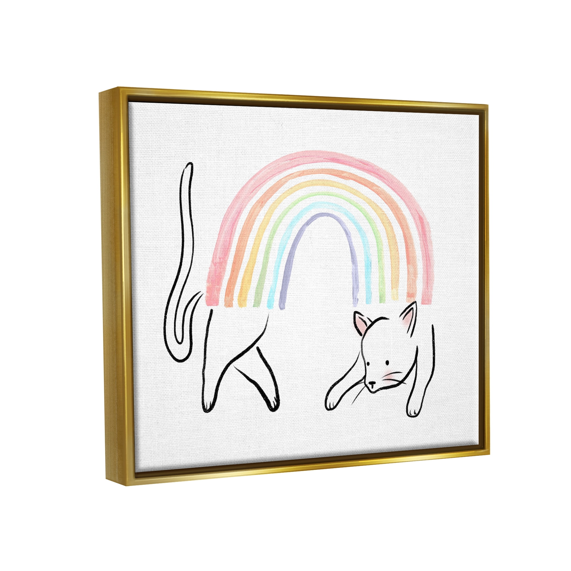 Stupell Industries Cat Rainbow Fun Pet Animal Animals & Insects Painting Gold Floater Framed Art Print Wall Art