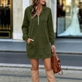 thumbnail image 2 of Women's Solid Hooded Sweatshirt Dress, Winter Half Zip Long Sleeve Casual Mini Dress with Front Kangaroo Pocket, 2 of 6