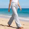 thumbnail image 4 of Nestiefly Womens Linen Split Hem Pants Summer Casual High Waist Straight Leg Pant Loose Fit Lightweight Lounge Trousers with Pockets Gray 2XL, 4 of 5