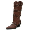 thumbnail image 2 of Ferwind Women's Cowgirl Boots Rhinestone and Studded Pull On Adult Brown  8, 2 of 8