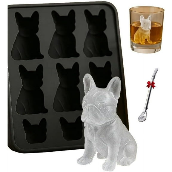 French Bulldog Ice Mold,Molds with Homemade Drink Decoration,Fun Animal Shape 3D Popsicle Molds,Cute Novelty Dog Flexible Ice Maker for Bulldog Lover,Whiskey Party Drinks(French Bulldog)