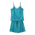 thumbnail image 2 of HOMBOM Sleeveless V-neck Leopard Print Suspender Nightdress Two-piece Set for Women Blue Size M(US:6), 2 of 9