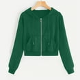 thumbnail image 2 of BiZtdJrK Womens Cropped Waffle Hoodie Zip Up Long Sleeve Drawstring Sweatshirts with Pockets Lightweight Workout Short Jacket Green XL, 2 of 6