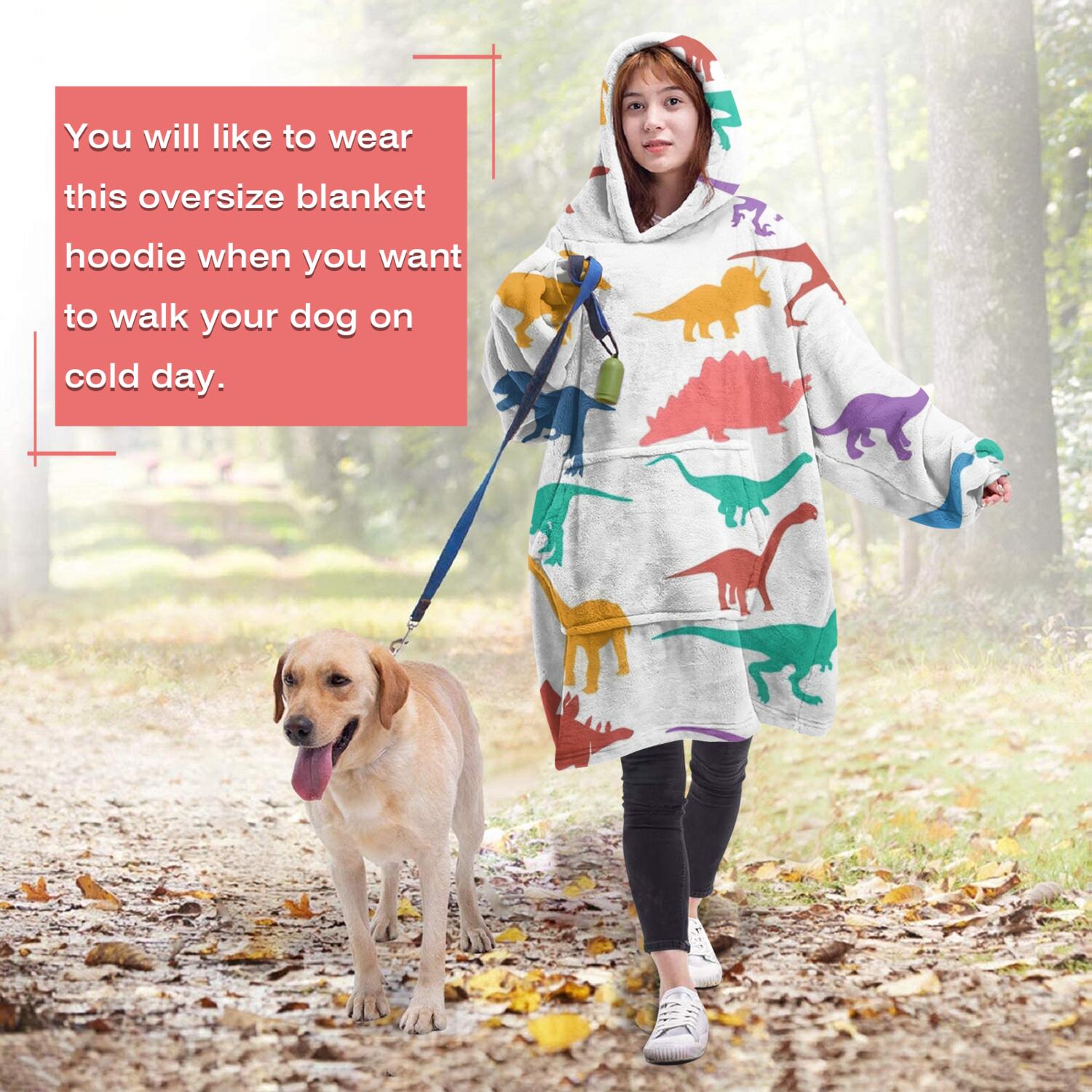 Wearable Oversized Blanket,Colorful Dinosaurs Silhouettes Pattern Wearable Blanket Hoodie for Adults,Cozy Hooded Blankets with Super Pockets,Super Warm Fuzzy Pullover for Women & Men
