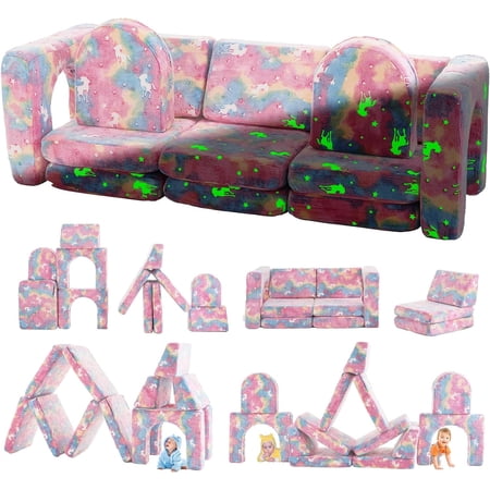 Wanan Kids Couch 13PCS, Modular Kids Play Couch for Playroom Bedroom, 13 in 1 Multifunctional Kid Sofa for Playing, Creativing, Sleeping, Indoor Toddler Couches for Boys and Girls