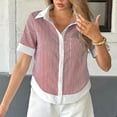 thumbnail image 2 of Womens Tops Basic Summer Casual Solid Color Button Embroidered Hollow-out Short-sleeved Top, 2 of 6