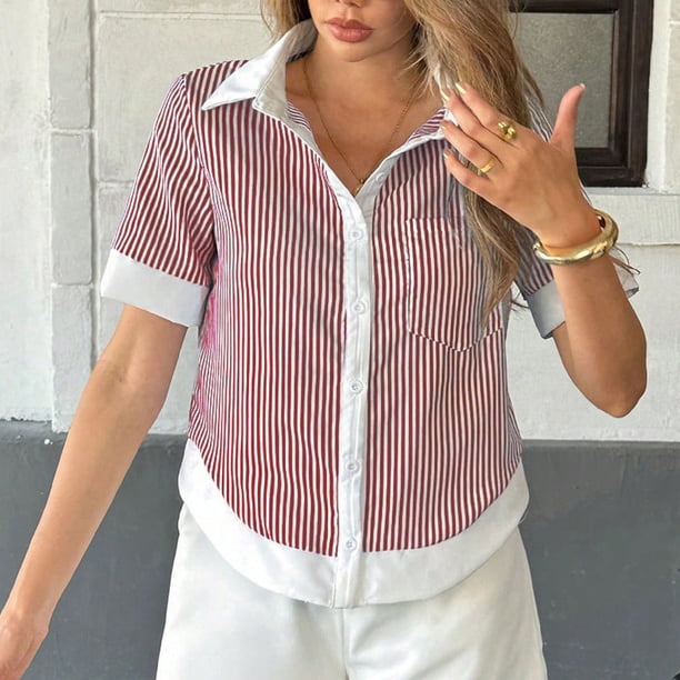 TaTaai Women's Embroidered Cutout Top, Soft Cotton Lightweight, Relaxed Fit, Short Sleeve V-Neck, Solid Color Button, Casual Spring Summer Multi-Color Gift