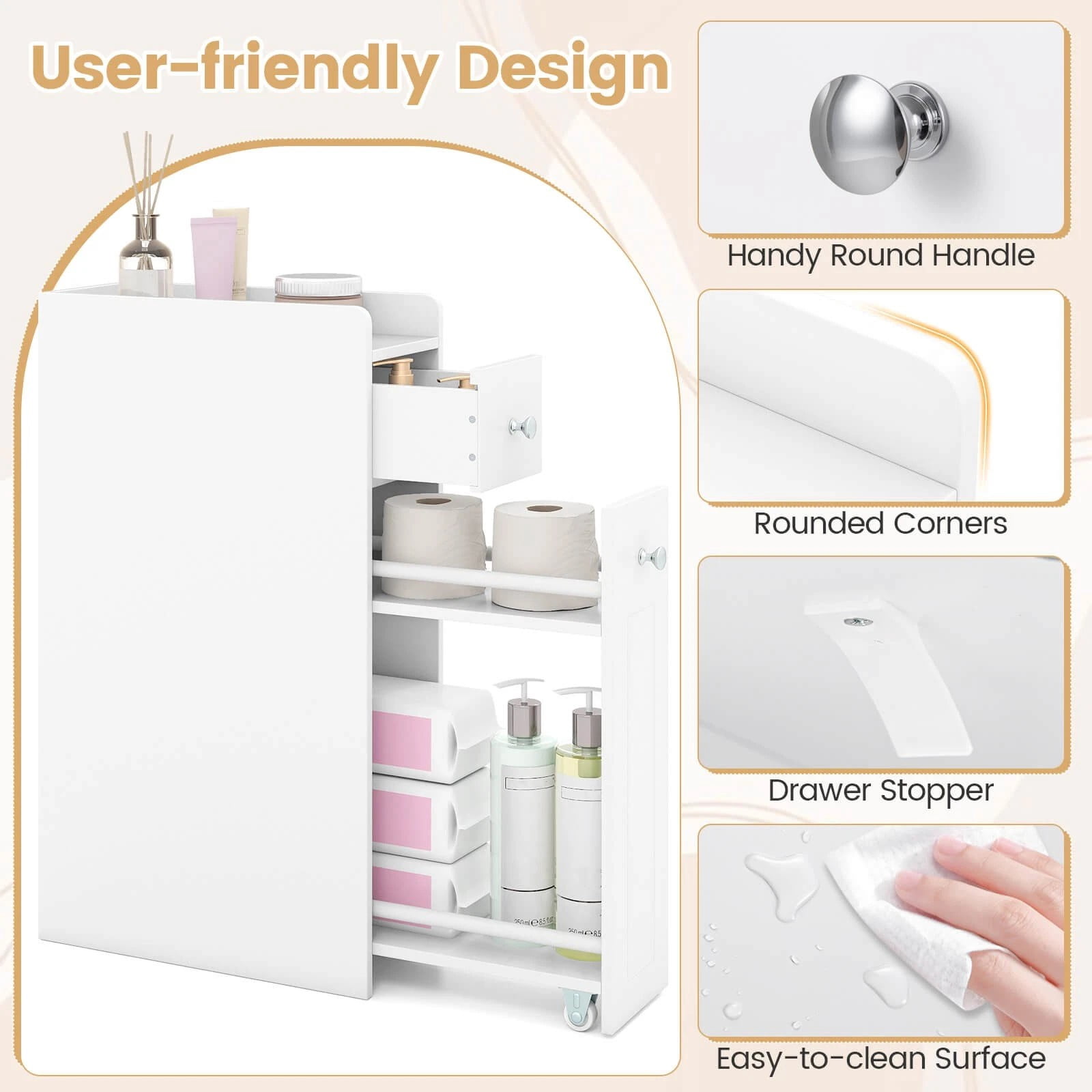 Harmijoy Small Bathroom Storage Cabinet 4-Tier Narrow Toilet Side Storage Cabinet