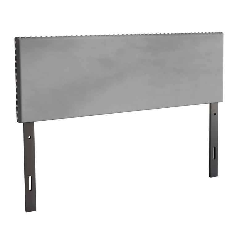 Castle Place Velvet Nailhead Upholstered Headboard, Silver Grey Queen photo 2