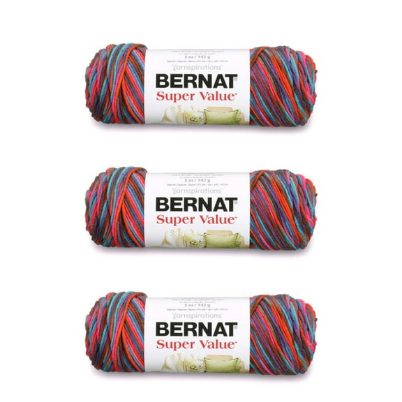 Bernat Super Value Sedona Sunset Variegated Yarn - 3 Pack of 141g/5oz - Acrylic - 4 Medium (Worsted) - 275 Yards - Knitting/Crochet