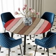 thumbnail image 5 of Elastic Fitted Round Tablecloth, Red Pink Waterproof Stretch Table Cover for 45"-54" Tables, Farmhouse Wood Grain Vintage Brown Striped Washable Outdoor Tablecloths for Patio, Picnic, Camping, 5 of 9