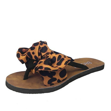 

Women s Leopard Print Flip Flops Flat Sandals Cute Bow Tie Knot Beach Sandals Summer Fashion Slippers Walking Shoes